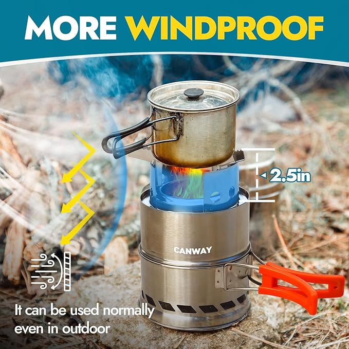CANWAY Camping Stove, Portable Stainless Steel Wood Burning Survival Stove with Nylon Carry Bag for Outdoor Backpacking Hiking Traveling Picnic BBQ