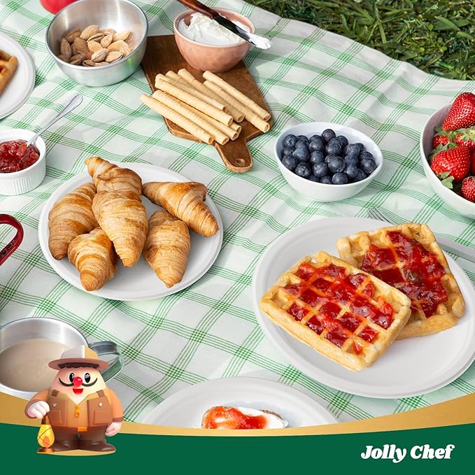 JOLLY CHEF Compostable Heavy Duty Plates 9 Inch [300 Pack] Eco-Friendly Disposable Natural Paper Plates Bagasse Biodegradable Bulk for Party Dinner Sugarcane Fibers Round 300 Count(White)