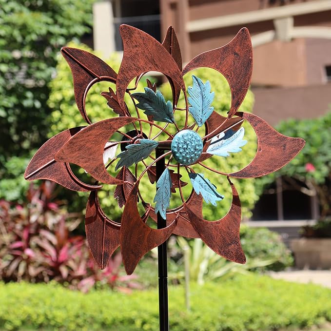 360 Degrees Metal Swivel Classical Two-Color Windmill Large Wind Spinner for Patio Lawn Outdoor Yard Lawn Garden 70x20 Inches