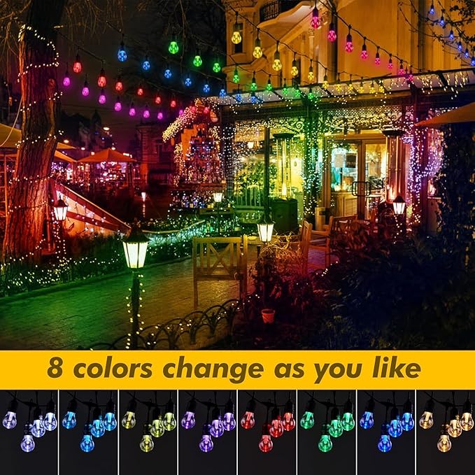 Auroraworld RGB Solar String Lights, 144FT Patio Lights， Commercial String Lights for Garden