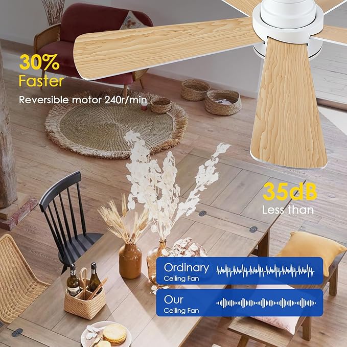 Ceiling Fans with Lights,46-Modern Low Profile Ceiling Fan with Remote Control,5 Dual-Sided Blades,Reversible DC Motor,White Flush Mount Ceiling Fan for Bedroom Indoor/Outdoor Use