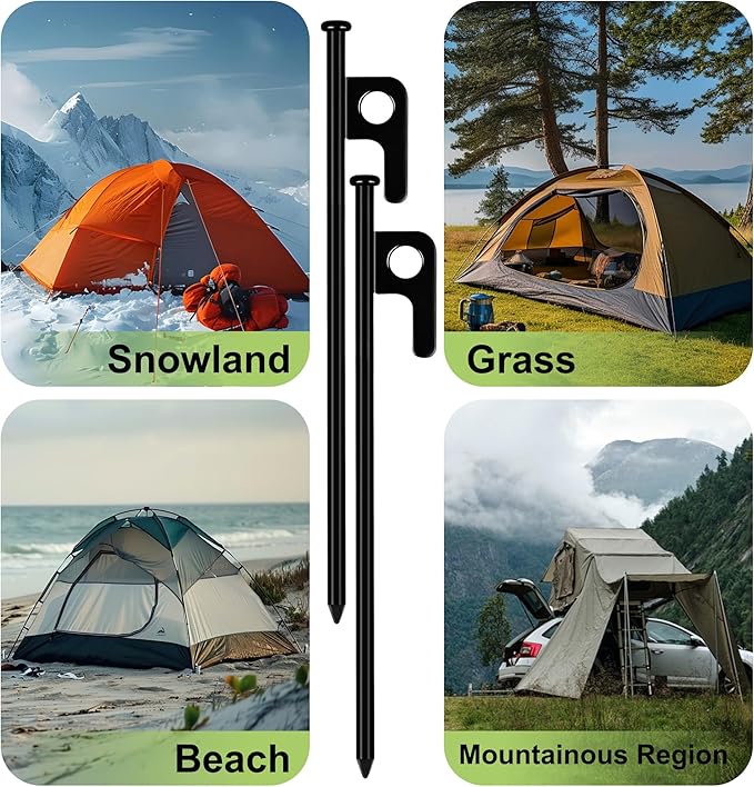 12 Pack Tent Stakes Heavy Duty Forged Steel Camping Stakes for Ground Outdoor Decorations Canopy