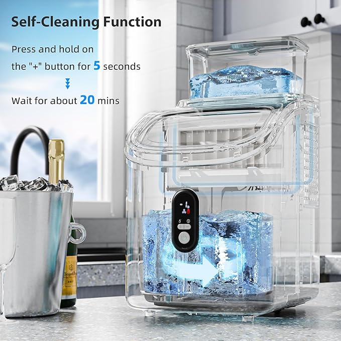 Countertop Ice Cube Maker Machine with External Water Tank,16Pcs/5Mins,34Lbs/Day,2 Ways to Add Water,Portable Compact Small Ice Maker with Auto-Cleaning,Perfect for Home/Kitchen/Camping/RV