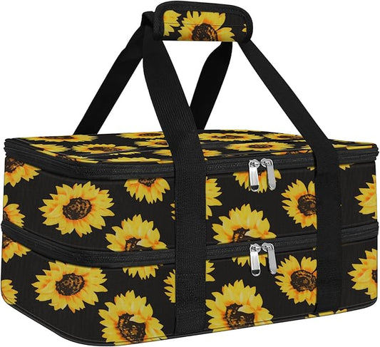 esouler Double Insulated Casserole Carrier Bag Hot & Cold Food Carrier Bag Lasagna Holder Lunch Bag for Picnics, Parties, Travel, Fits 9 x 13 Inches Casserole Dish-Sunflower