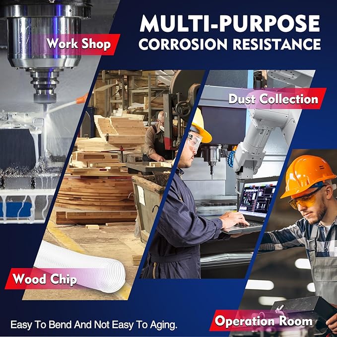 6" x 5' PVC Dust Collection Hose, Puncture-Resistant, Heavy-Duty Flexible Clear Fume Hose with Carbon Steel Wire Coil for Dust Collection Systems, Woodworking, Workshops