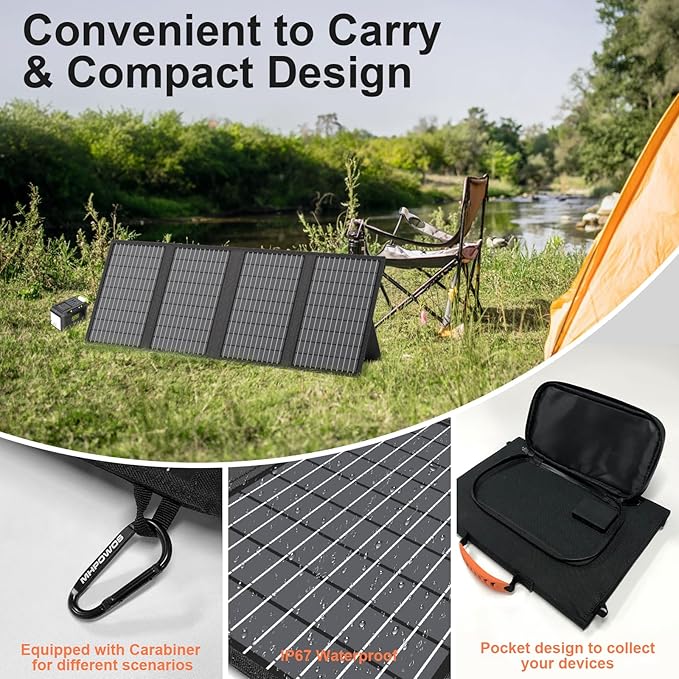 60W Portable Solar Panels Charger with USB-C, USB-A and DC Outputs Foldable IP67 Waterproof Solar Panel for Camping Hiking, Power Emergency for Small Power Station Generator, Phones, Power Bank