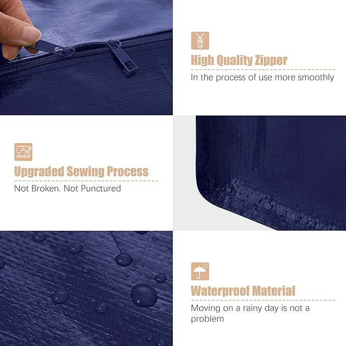 Heavy Duty Moving Bags with Backpack Straps and Strong Handles, Alternative to Moving Boxes and Storage Totes for Dorm Room Essentials, 12 Pack, Blue