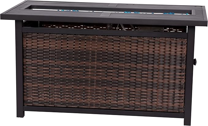 EMMA + OLIVER Ilya Propane Fire Table - Weather Resistant Wicker Base - Steel Top - 50,000 BTU's - Fits Standard Propane Tank (Not Included) - Includes Glass Beads