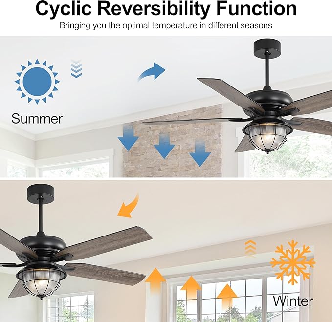 52 Inch Modern Ceiling Fan with Lights Remote,6 Speed Reversible DC Motor Waterproof and Moisture-Proof Ceiling Fan with Patio Bedroom Living Room