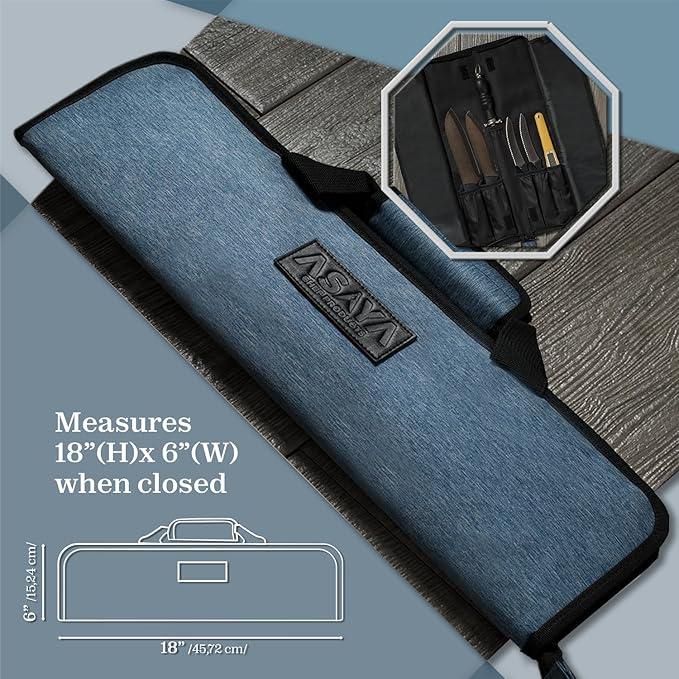 Asaya Chef Knife Roll Bag - 12 Pockets for Knives and Kitchen Utensils - Lightweight, Durable, and Stain Resistant Nylon - Perfect for the Traveling Chef - Knives not Included