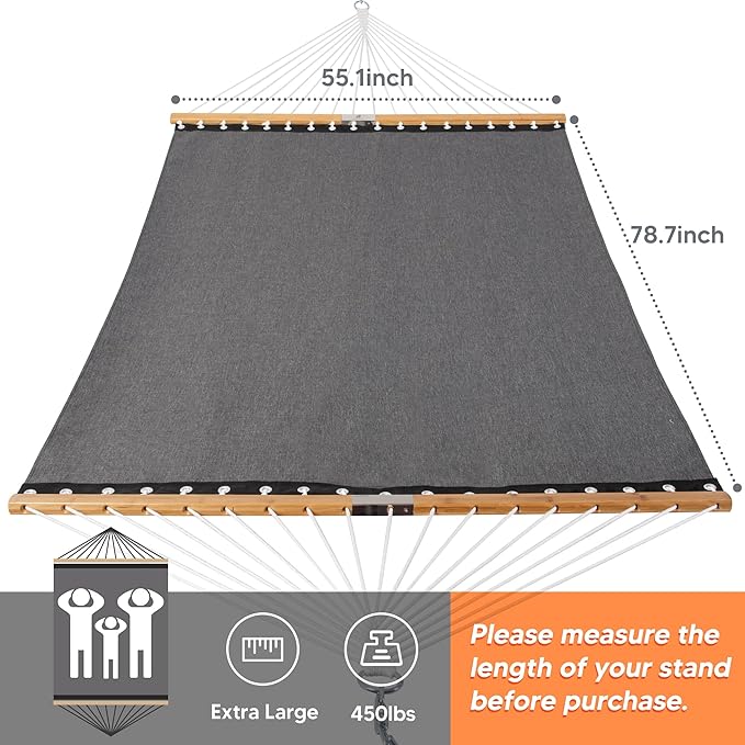 SUNCREAT Portable Double Outdoor Hammock, 450lbs Capacity, Quick Dry 2 Person Hammock with Carrying Bag, Dark Gray