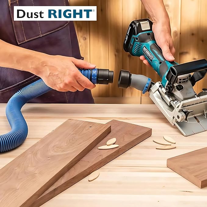 Dust Right Flexiport Power Tool Hose Kit - 3 To 12' Expandable Hose & 4 FlexiPorts - Lightweight Dust Collectors for Woodworking Power Tools - Collector Hose for Shop Vacuums, Table Saw & More