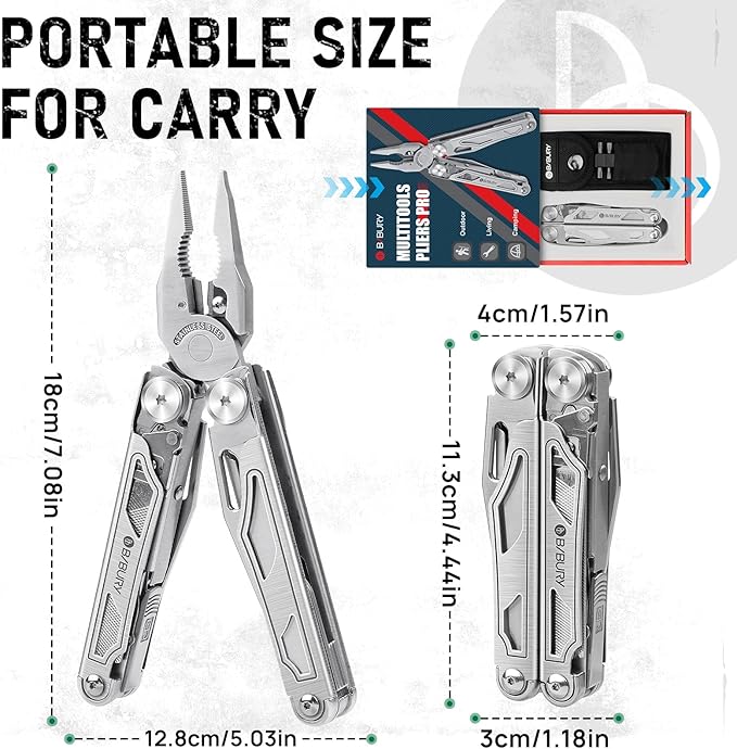 BIBURY Multitool Pliers Pro BI2045, Foldable Multitools with Replaceable Wire Cutters and Saw, Stainless Steel Multi Tool w/Upgraded Scissors and Screwdriver Set, Ideal for Camping, Hiking, Survival