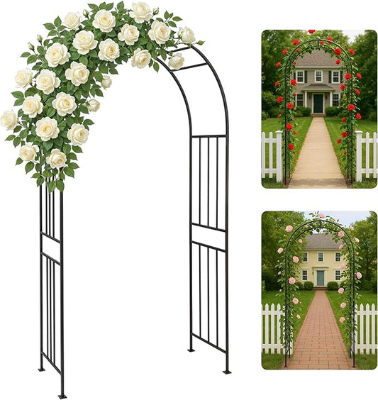 IDZO 86in Metal Garden Arbor Arch, Sturdy & Durable Trellis with Ground Stakes, 3 Installation Options, Ideal for Climbing Plants & Outdoor Decoration