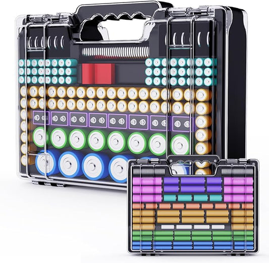 Battery Organizer Storage Holder Box Case with Tester, Ultra-Large 262+ Batteries Container with Double-Sided, Holds AA AAA 4A 23A C D Cell 9V 3V Lithium 4LR44 CR3 CR123A 18650 (Black)