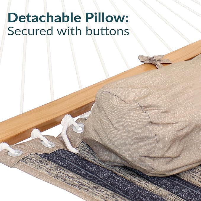 Sunnydaze Double Quilted Fabric Hammock with Universal Steel Stand - 450-Pound Capacity - Black Stand - Mountainside