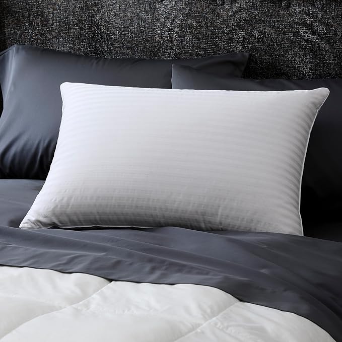 Cuddledown Dreamstead Premium Sleeping Pillow| European White Duck Down | 600 Fill Power | 300 Thread Count 100% Cotton Shell | Damask Striped | Hypoallergenic | Handcrafted | Queen - Soft/Thin