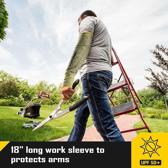 COOLJOB A6 Cut Resistant Sleeves for Gardening Pruning Fishing, 18” Arm Protection for Gardener Farmer, UPF 50+ Sun Protector