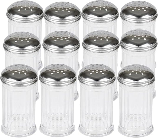 12 Oz Parmesan Cheese Shaker/salt and pepper shakers with Stainless Steel Lid, Clear Plastic seasoning shaker, sugar/spice dispenser, large salt and pepper shakers (360 ml) by GEEX DEPOT (12, 12 Oz)