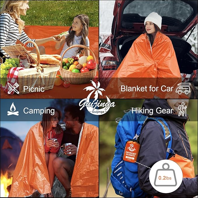 3-Pack Emergency Blanket, Extra-Thick Extra-Large Survival Blanket, Thermal Reflective Emergency Thermal Blanket for Outdoor Adventures, for Camping, Hiking, and Car Emergencies