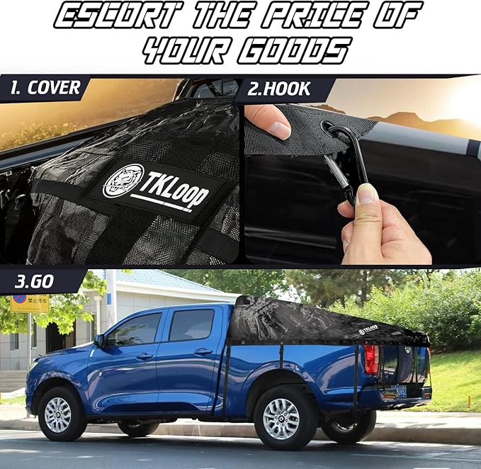 Cargo Net for Pickup Truck Bed 2.3' x 3.9' Heavy Duty Adjustable Truck Bed Cargo Nets with Metal Cam Buckles & Hooks Rope