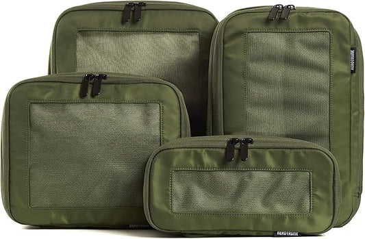 Compression Packing Cubes for Travel - Luggage Organizer Bags - Double Zipper Packing Cubes for Suitcases (4-Pack, Olive)
