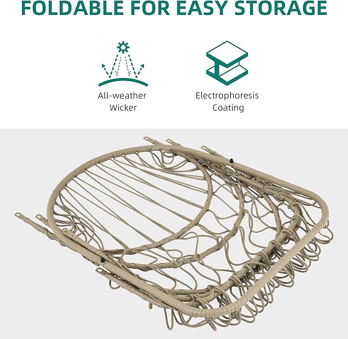 YITAHOME Hanging Egg Chair Without Stand, Rattan Wicker Swing Egg Chair with Resistant Cushion, 350lbs Capacity, Foldable Hanging Basket Chair for Porch, Garden, Bedroom, Balcony - Sky Blue