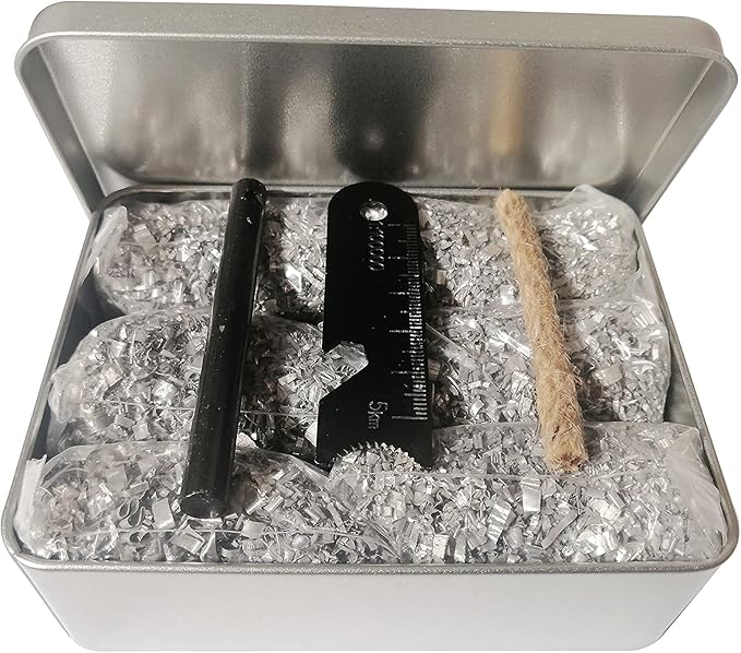Fire Starter Kit – 6 Magnesium Bags + 3.15" Ferro Rod (12,000+ Strikes) + 4" Waxed Rope (12 Min Burn) – Survival Kit in Waterproof Tin for Camping, Hiking