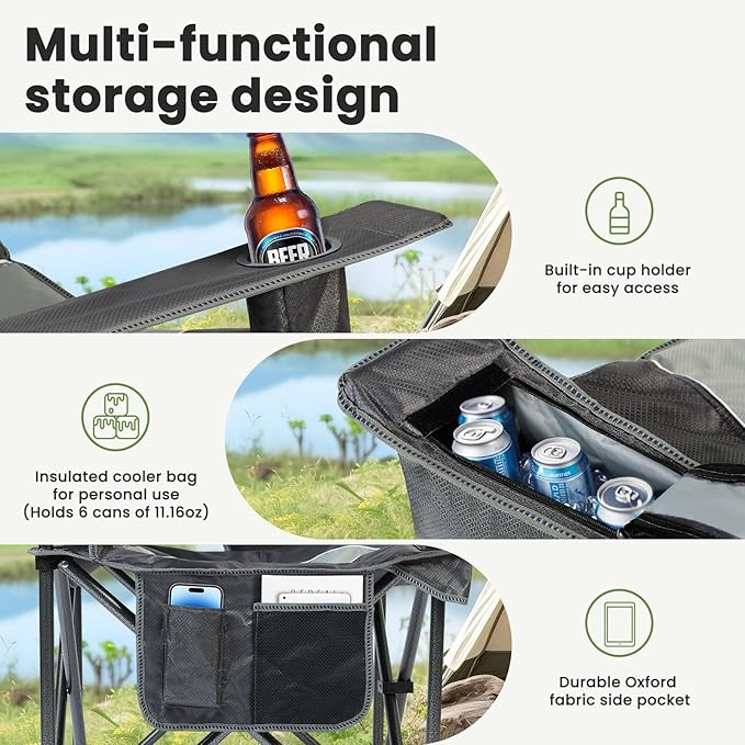 2 Pack Oversized Folding Camping Chair for Adults, Supports 500 LBS Camping Chairs, Outdoor Lawn Chairs for Adults, Portable Chairs for Camping, Beach, Fishing, Hiking, Gray