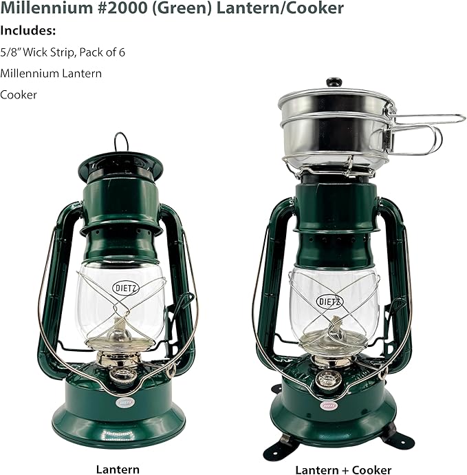 Light of Mine - Dietz #2000 Millenium Cooker Green Oil Lantern with 5/8" Replacement Wick Strips (Green)