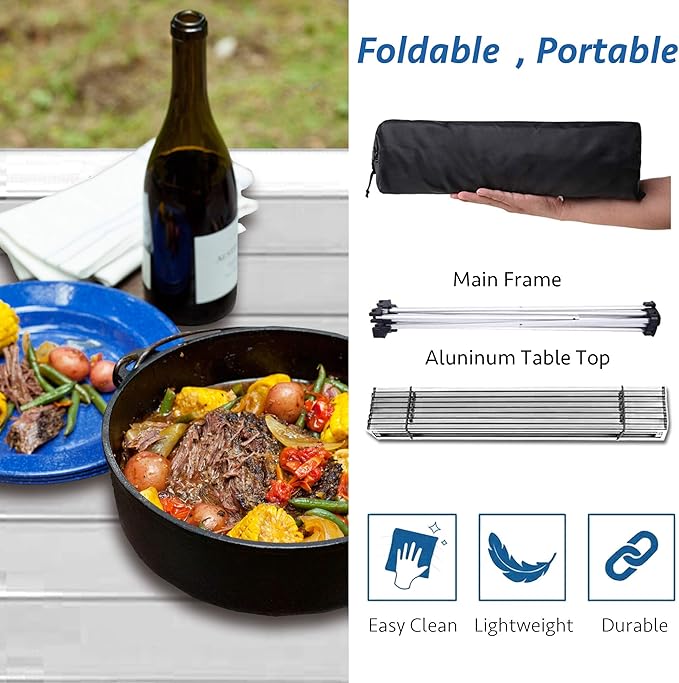 Grope Small Folding Camping Table with Aluminum Table Top, Beach Table for Sand with Carrying Bag,Prefect for Outdoor,Picnic,BBQ,Cooking,Festival