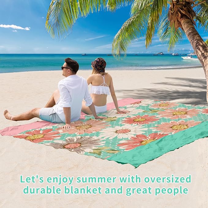 BYDOLL Beach Blanket Waterproof Sandproof 78''×110'' Suits1-7 Adults Compact Lightweight Oversized Sand-Free Blanket Large Picnic Mat for Beach Travel Camping Hiking