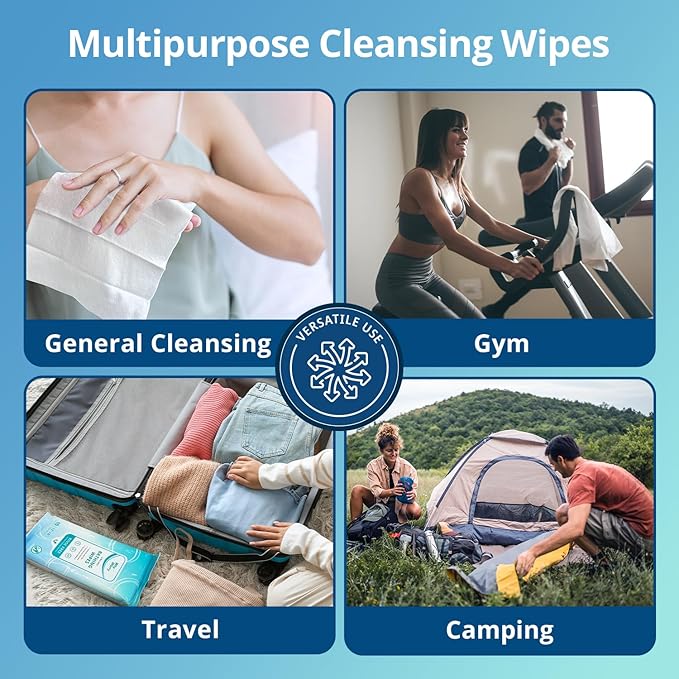 WhyWorry Ultra Thick Bathing Wipes for Adults Rinse Free, Large Body Cleansing Wipes with Aloe for Women, Men & Elderly, 8" x 12" Disposable Shower Washcloths for Gym & Camping, Fresh Scent, 100 Count