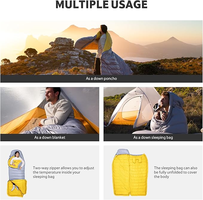 Naturehike 0 Degree Ultralight Down Sleeping Bag for Adults, 650FP Backpacking Cold Weather Sleeping Bag with RDS Down, 28.9℉ for Camping, Hiking, 2025 Model