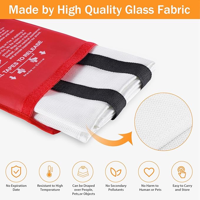 Emergency Fire Blanket for Home Kitchen - KANHIRO Fiberglass Fire Suppression Blanket Great for School, Fireplace, Grill, Car, Office, Warehouse (5 Pack, 39 in X 39 in)