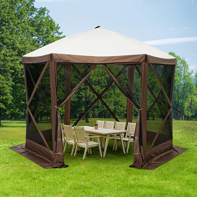 12x12FT Portable Gazebo Tent with Mosquito Netting - Instant Setup Canopy Shelter, 6 Sidewalls & Carry Bag, Stakes for Camping, Backyard, Lawn Events
