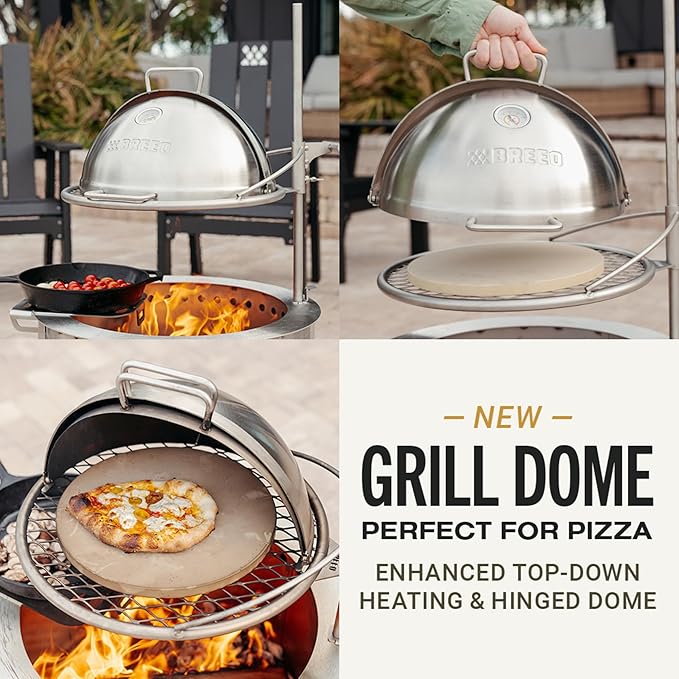 Breeo Grill Dome and Outpost Grill Bundle – Hinged Stainless Steel Dome w/Built-in Thermometer, Griddle Accessories Kit, Outdoor Set for Live-Fire Cooking – Fits X/19, Y Series
