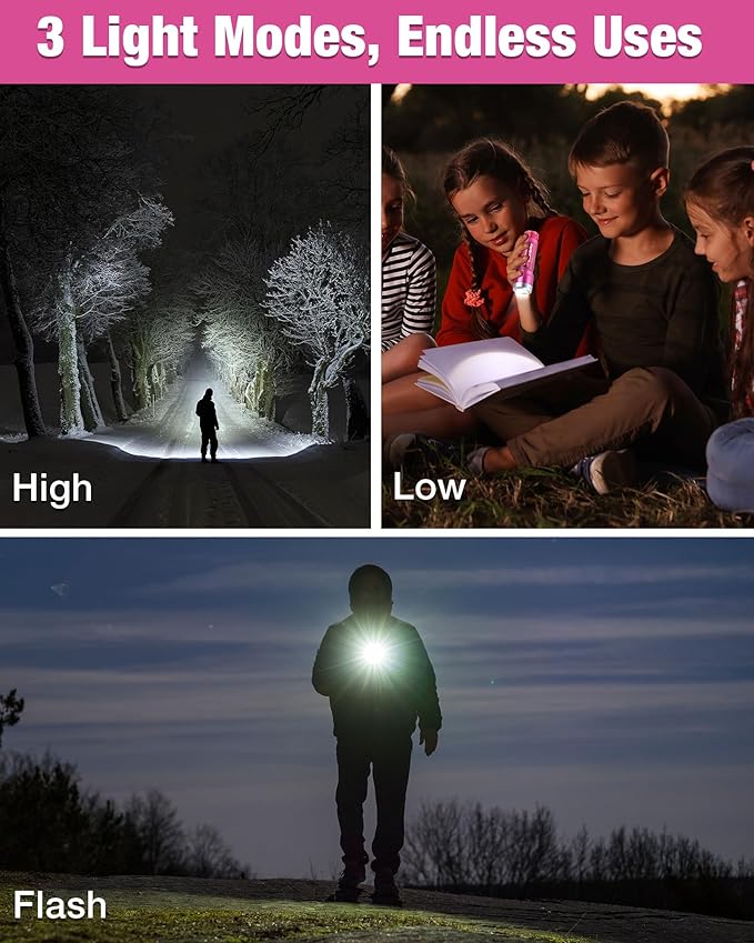 EverBrite Mini Flashlight, LED Flash Light with 3 Modes, 3 AAA Batteries Included, Water-Resistant Small Flashlight for Emergencies and Camping, Pink, 1 Pack