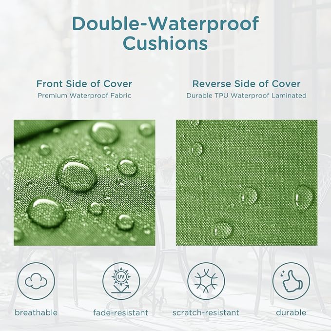 Codi Outdoor Cushions for Patio Furniture 24x24 Inch, Waterproof Chair Seat Cushion with Handles & Adjustable Straps, Fade Resistant - Set of 2, Green