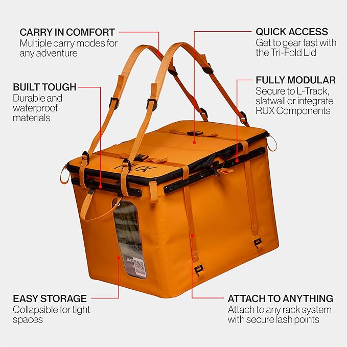 70L Collapsible Gear Box (Orange) - Modular Adventure Storage Solution For Camping Storage, Overlanding, Off-road And Van Life - Weatherproof, Durable and Multifunctional