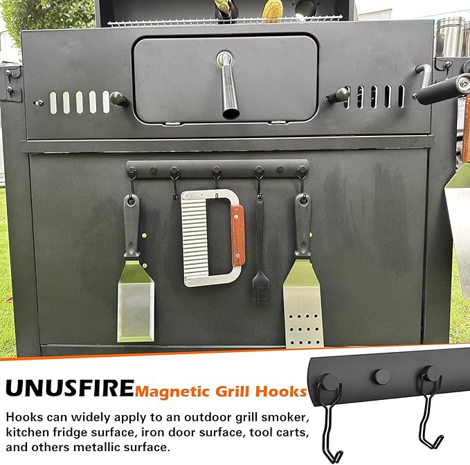Smoker Grill Hooks,Magnetic Mount 5 Hooks for Hanging BBQ Utensils,Non-Slip Heavy Duty Magnetic Holder for Traeger Pellet Pit Boss Blackstone Grill Smoker