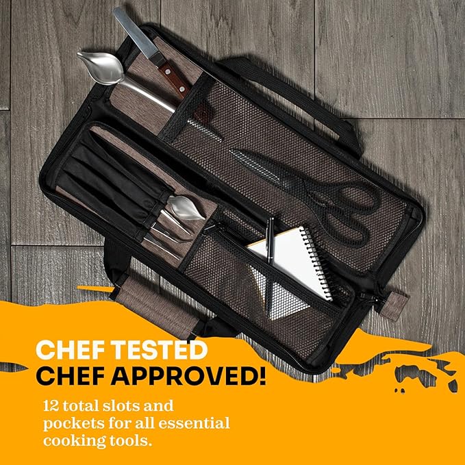 Asaya Chef Knife Roll Bag - 12 Pockets for Knives and Kitchen Utensils - Lightweight, Durable, and Stain Resistant Nylon - Perfect for the Traveling Chef - Knives not Included