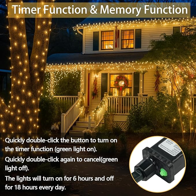 Connectable 200 LED String Lights Indoor Outdoor, 66FT Warm White Christmas Lights Waterproof, 13 Modes with Timer, Twinkle Fairy Lights Plug in Clear Wire for Christmas Tree, Bedroom, Classroom Decor