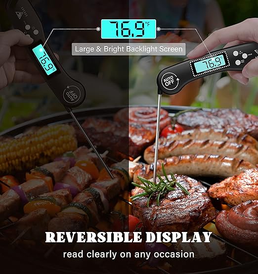 DOQAUS Digital Meat Thermometer, 2 Pack Instant Read Food Thermometer for Cooking, Kitchen Probe with Backlit & Reversible Display, Wide Temperature Range for Turkey, Bread, Baking, Sourdough