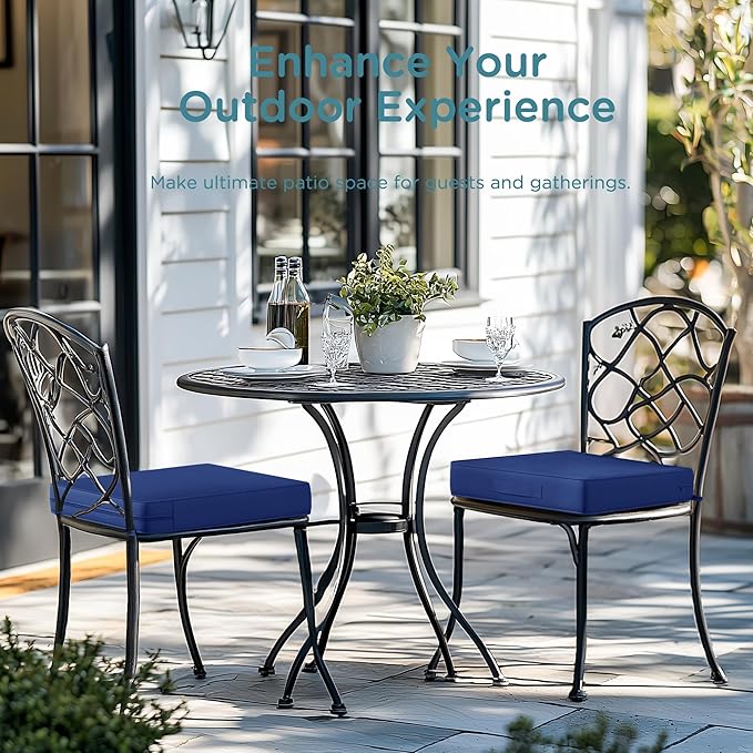 Codi Outdoor Cushions for Patio Furniture 24x24 Inch, Waterproof Chair Seat Cushion with Handles & Adjustable Straps, Fade Resistant - Set of 2, Navy Blue