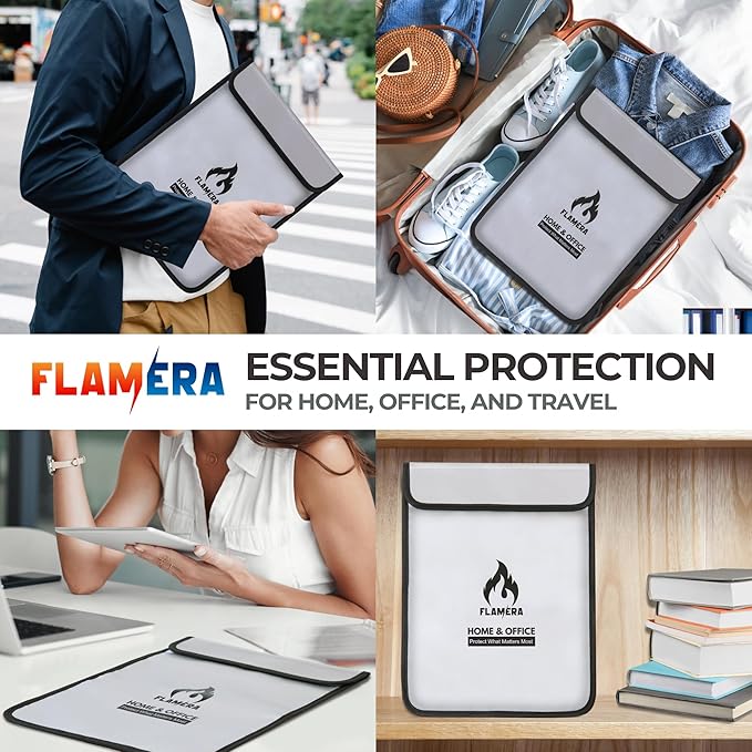 Fireproof and Water-Resistant Bag with Two Pockets and Secure Zipper – 15" x 11" Fireproof Money Bag, Heat Resistant up to 2000°F – Protects Documents, Cash, and Valuables for Home or Office