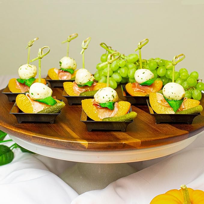 48 Pack Tiny Square Black Plastic Tray Mini Appetizer Plates for Party Mini Serving Tray Small Appetizer Serving Sauce Dish Black Disposable Dessert Plates for Events CMJJ