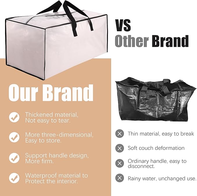 Heavy Duty Moving Bags with Backpack Straps and Strong Handles, Alternative to Moving Boxes and Storage Totes for Dorm Room Essentials, 6 Pack, Clear