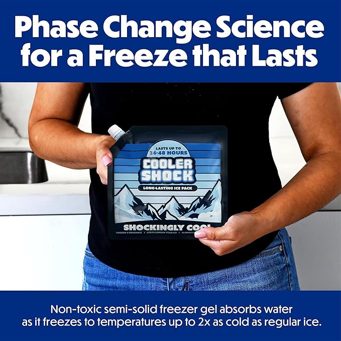 Cooler Shock Reusable Ice Packs for Cooler - Long Lasting Cold Freezer Packs for Coolers and Lunch Boxes - Cooler Ice Packs for Camping Gear, Fishing, Road Trips, Beach Must Haves