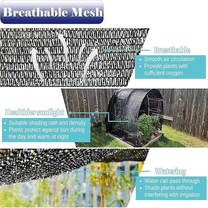 8x25 Ft Shade Cloth for Garden, 90% Black Sun Shade Fabric with Grommets for Plants Heat Protection, Outdoor Sunblock Mesh Cover for Greenhouse, Balcony, Deck, Porch, Carport, Pool